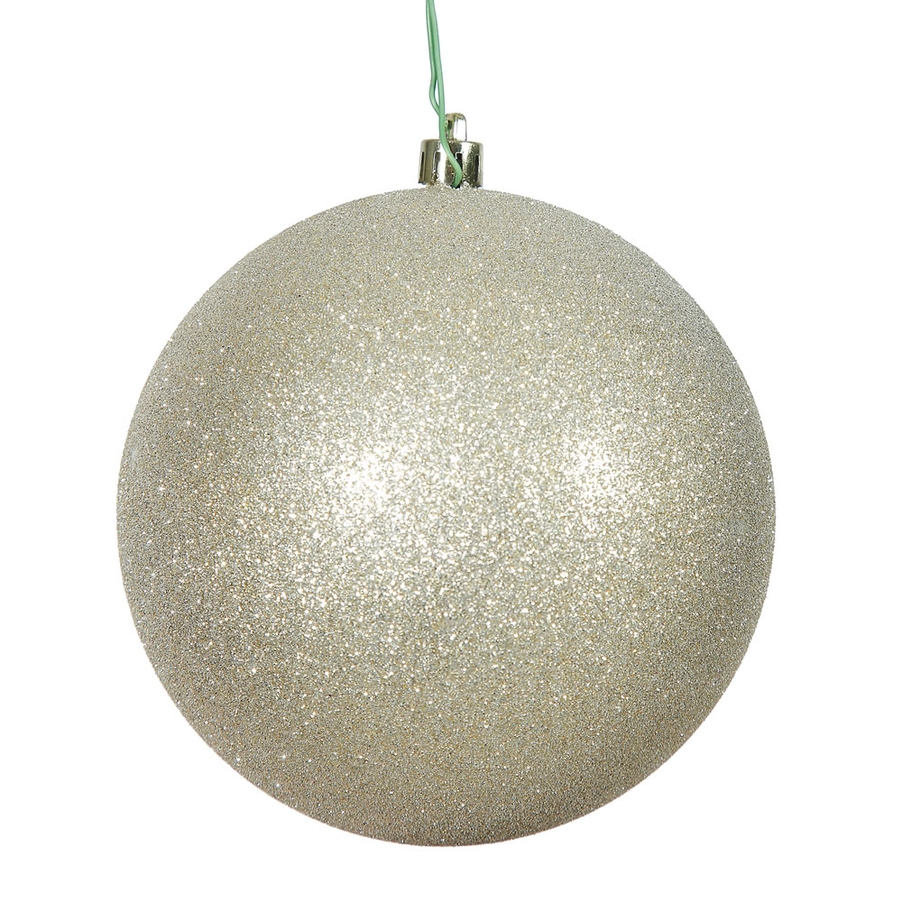 Vickerman - 6 Ball Ornaments, Champagne Glitter Finish - 4 Inch