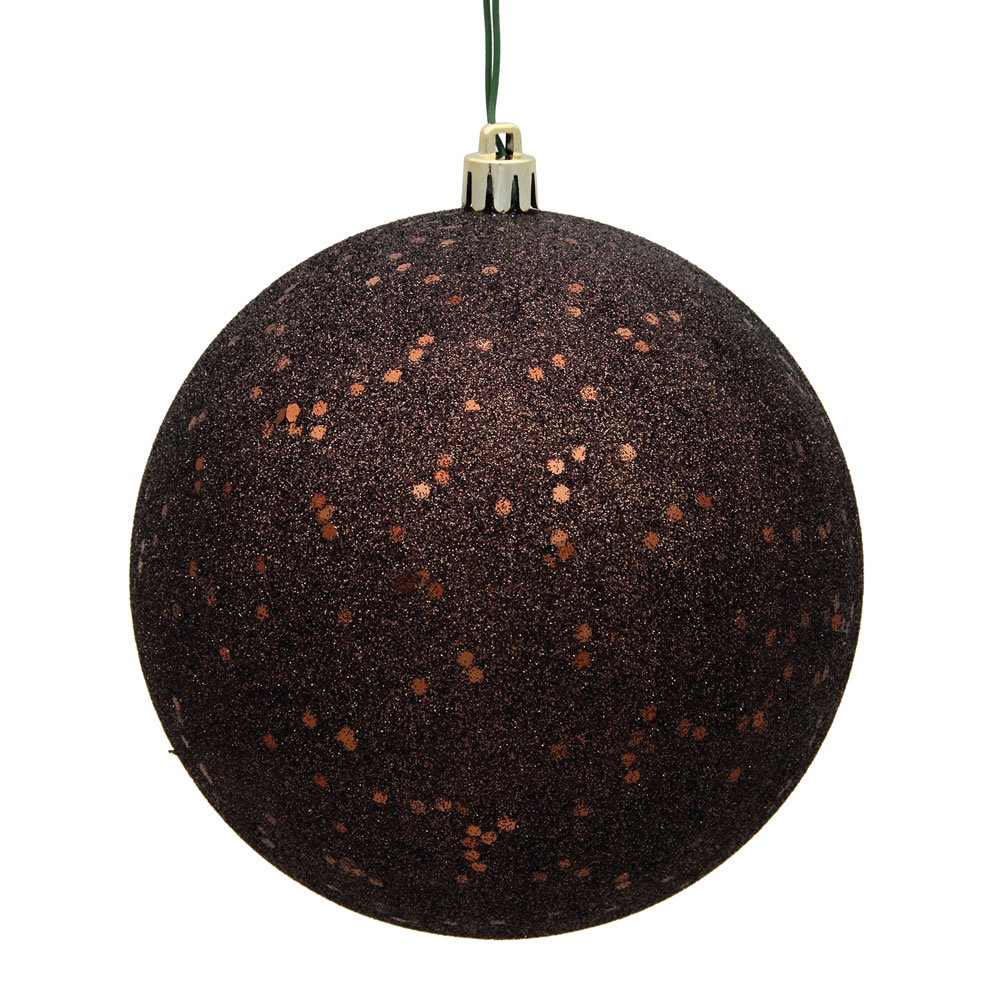 Vickerman - 6 Ball Ornaments, Chocolate Sequin Finish - 4 Inch