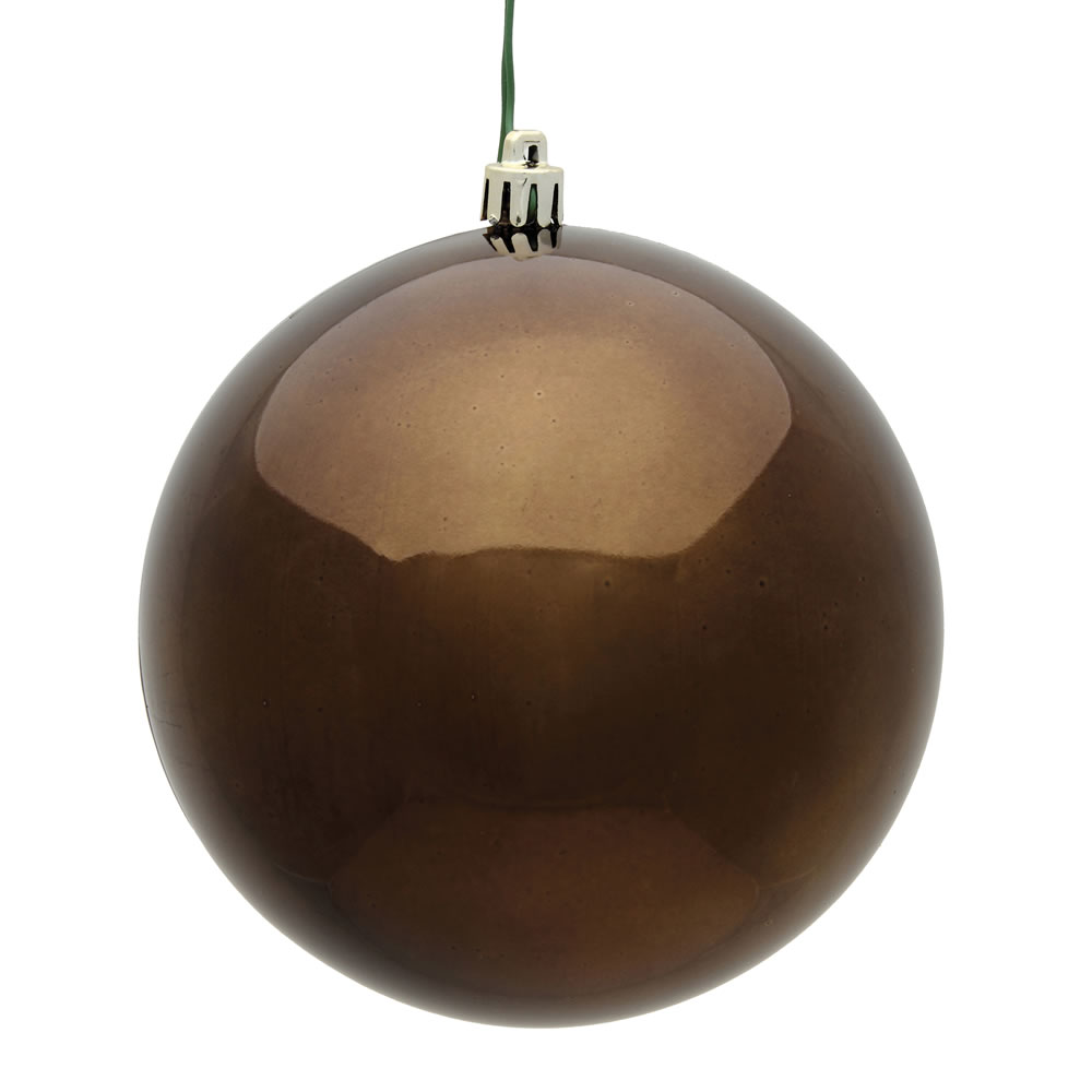 Vickerman - 6 Ball Ornaments, Chocolate Shiny Finish - 4 Inch