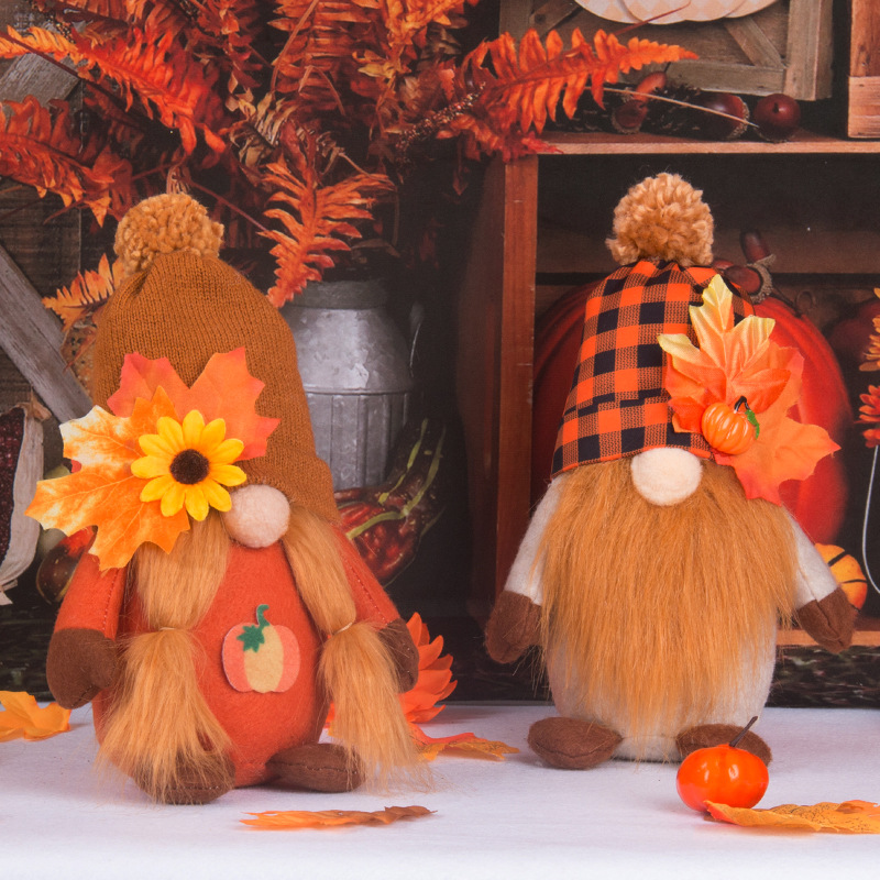 Fall Harvest Gnome Plush Decor with Pumpkin and Maple Leaf - Image 2