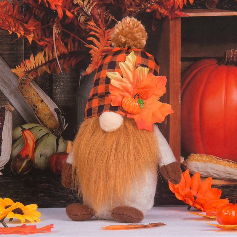 Fall Harvest Gnome Plush Decor with Pumpkin and Maple Leaf - Image 3