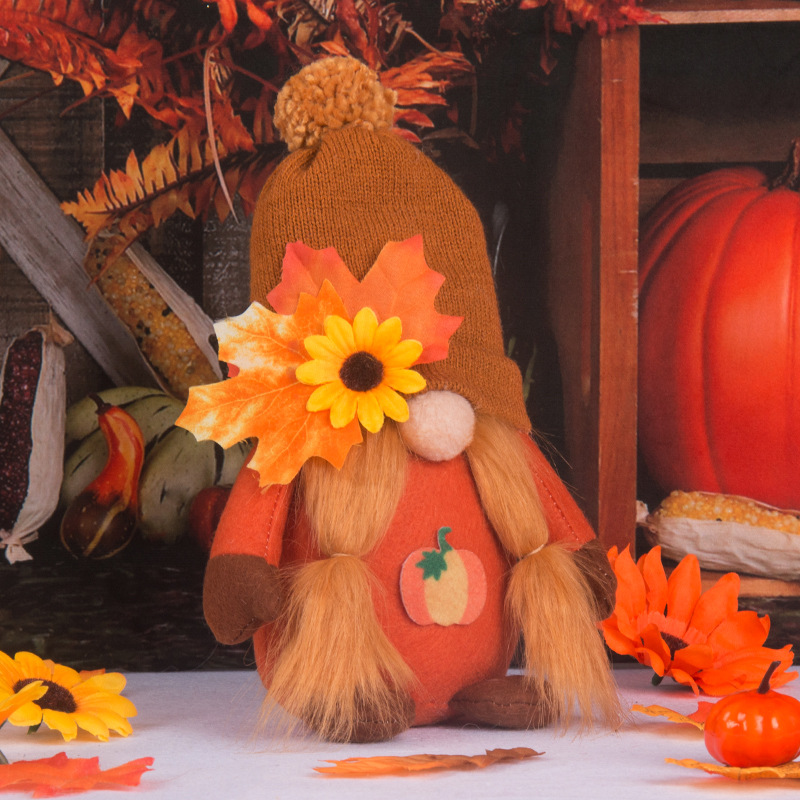 Fall Harvest Gnome Plush Decor with Pumpkin and Maple Leaf - Image 4
